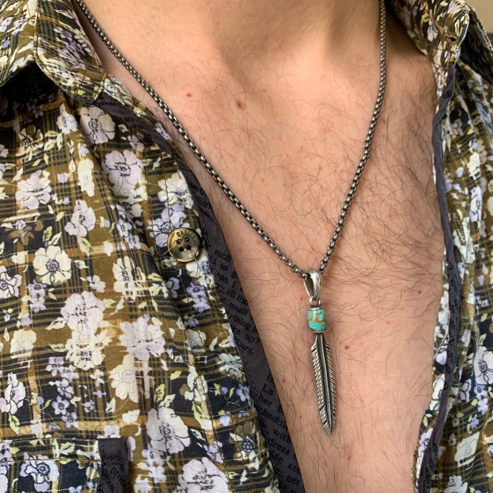 David Yurman Southwest Feather Amulet Pendant w/ Turquoise Necklace - 22"